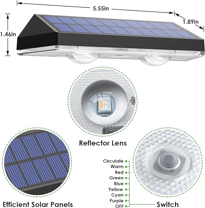 Imagem -06 - Luz de Parede Solar Ip44 Refletor Externo à Prova Dágua Lâmpada Solar Movida a Energia Solar para Cerca de Varanda ou Varanda Pcs