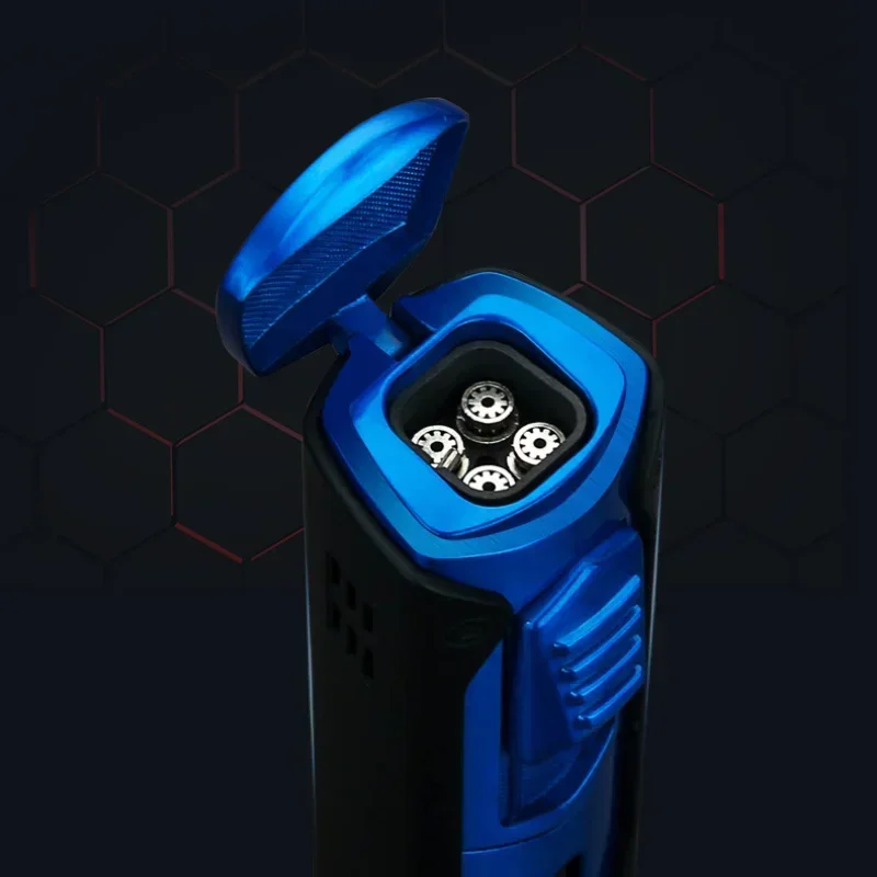 2014 onesto multifunzionale Outdoor Turbo 4 torcia Blue Flame Metal antivento butano Gas accendisigari sigaro Cutter regalo per gli uomini