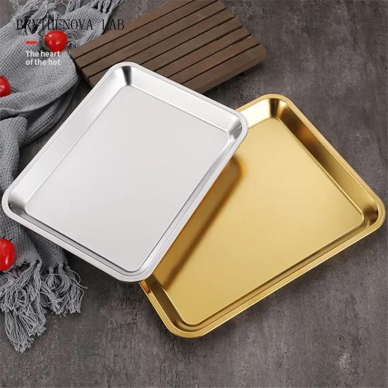 SUS 304 stainless steel plate tray rectangular baking pot dish Bbq Japanese Cafeteria Storage Food Fruit Kitchen Golen Cake Tray