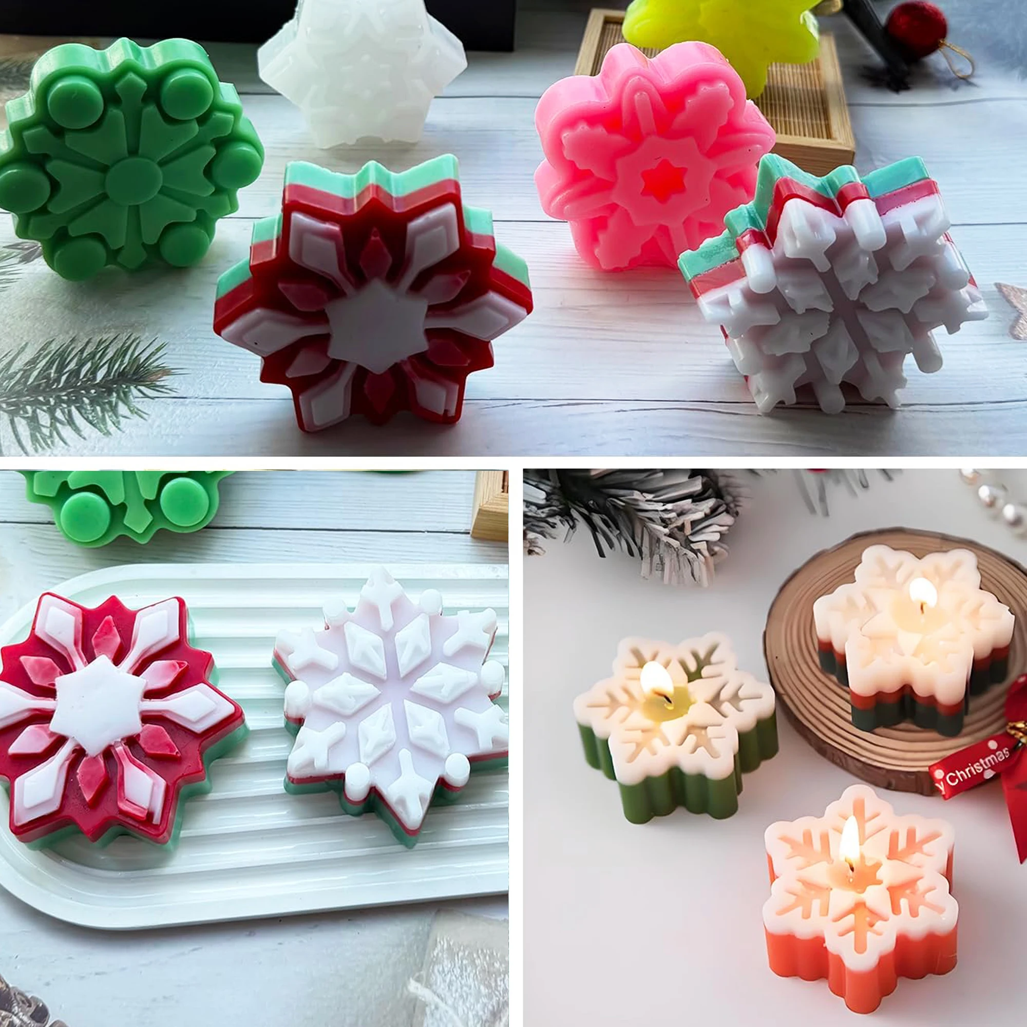 1 Stück Silikon-Schneeflockenform für Weihnachtsbacken, verdickte Form zur Herstellung von Schneeflockenkerzen, Desserts, Mousse und Süßigkeiten – Detail 4