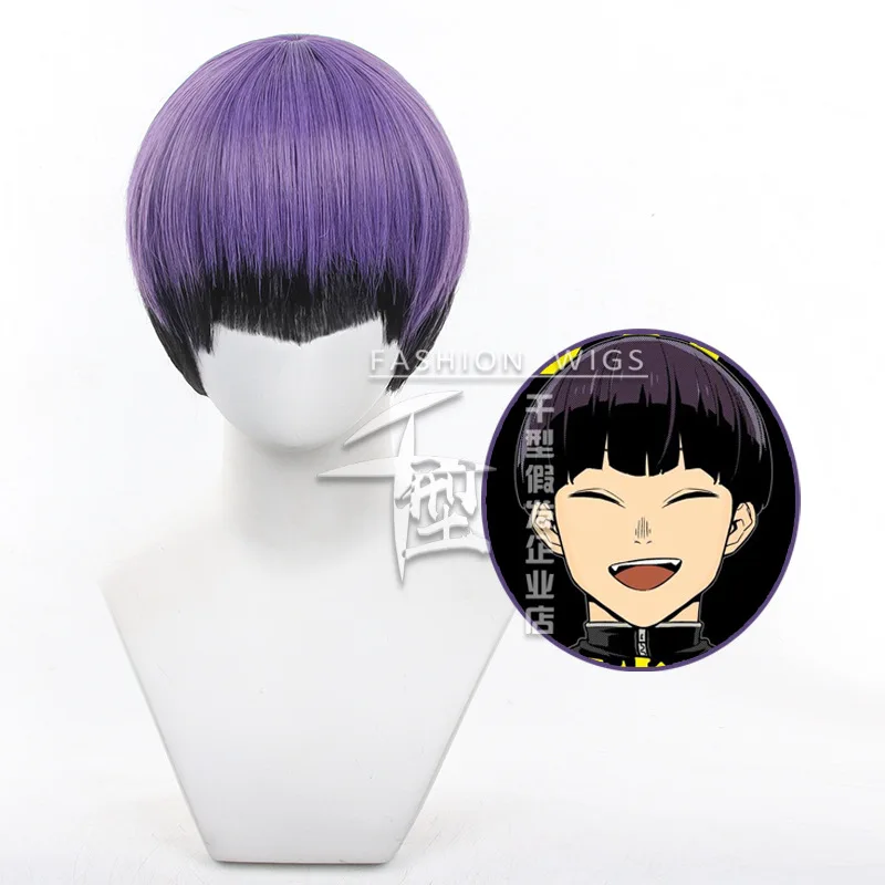 Anime Kaiju No. 8 Soshiro Hoshina Cosplay Wig Purple and Black Short Cut Style Halloween Party Synthetic Hair Cap