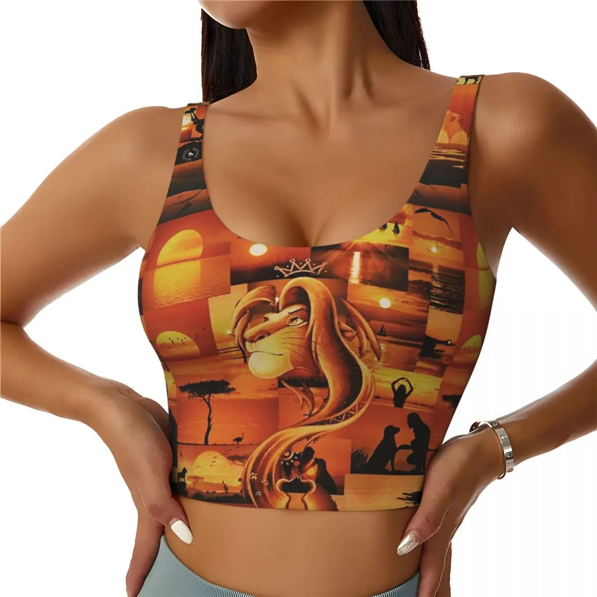 Custom The Lion King Cartoon Movie Sports Bra Women's High Impact Workout Yoga Crop Top