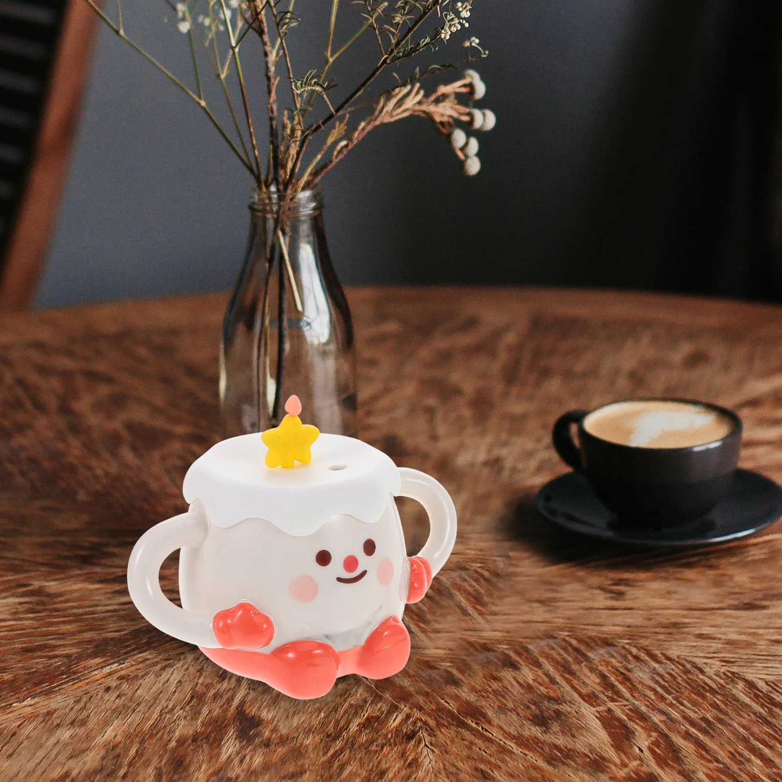 

Pottery Ceramic Mug Cute Star Cake Shape Lid Coffee Milk Tea Cup Spill Proof Breakfast Juice Cocoa Pottery Mug