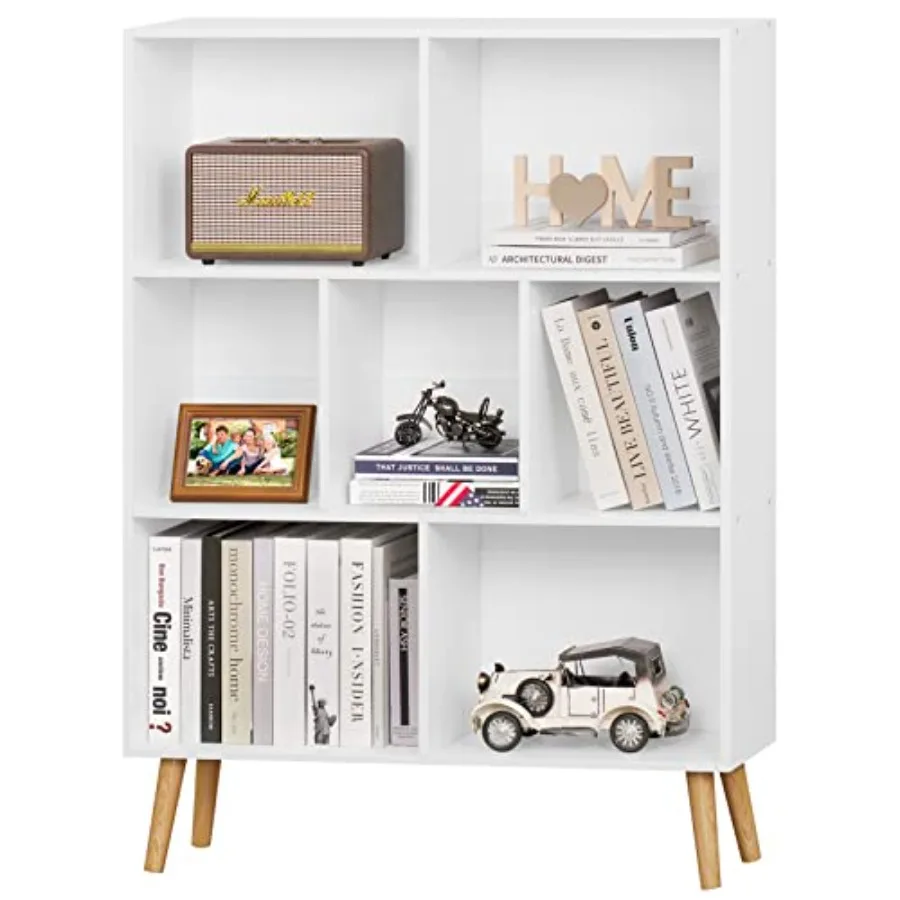 

Bookshelf3 Tier Book Shelf with Legs 7 Cube Minimalist Bookcase Storage Organizer Shelves Display Bookcases for Bedroom Living