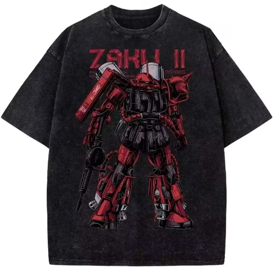 2026 Mobile Suit Gundam Zaku II Bedrucktes T-Shirt für Herren und Damen, gewaschenes T-Shirt, hochwertiges Vintage-T-Shirt, Harajuku Y2K Tops