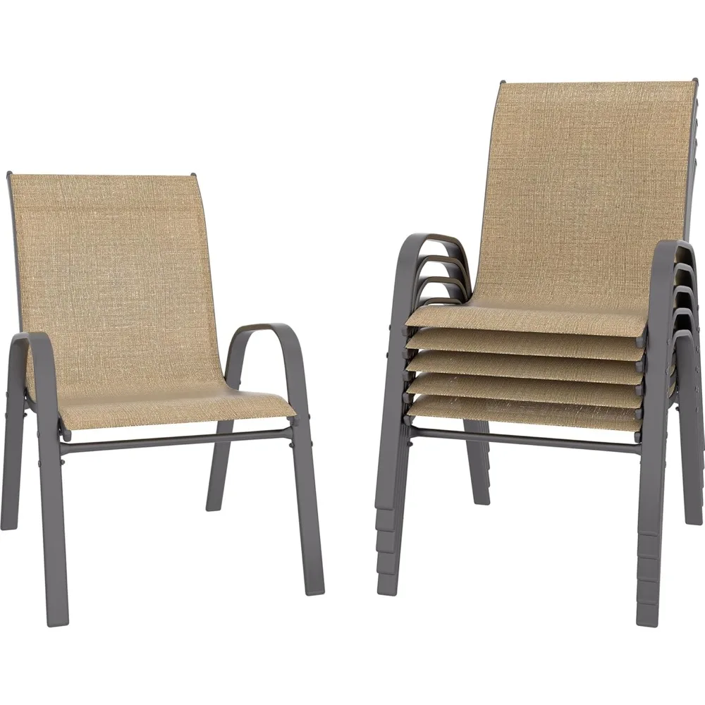 

Patio Chairs Set of 6, Outdoor Lightweight Stackable Dining Chairs w/All-Weather Textilene Fabric & Metal Frame, 350LBS Capacit