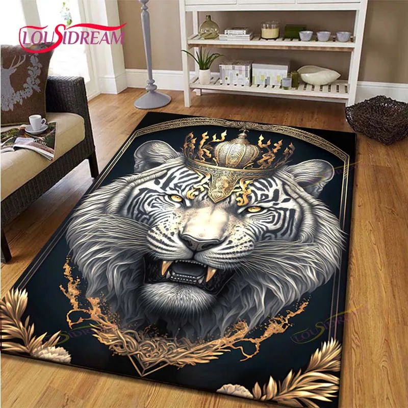 Black Gold Diamond Tiger Panda  Lion Painting Rug Art Nordic Tiger Wolf Bear Cat Aesthetic Carpet For Home Living Room Decor Mat