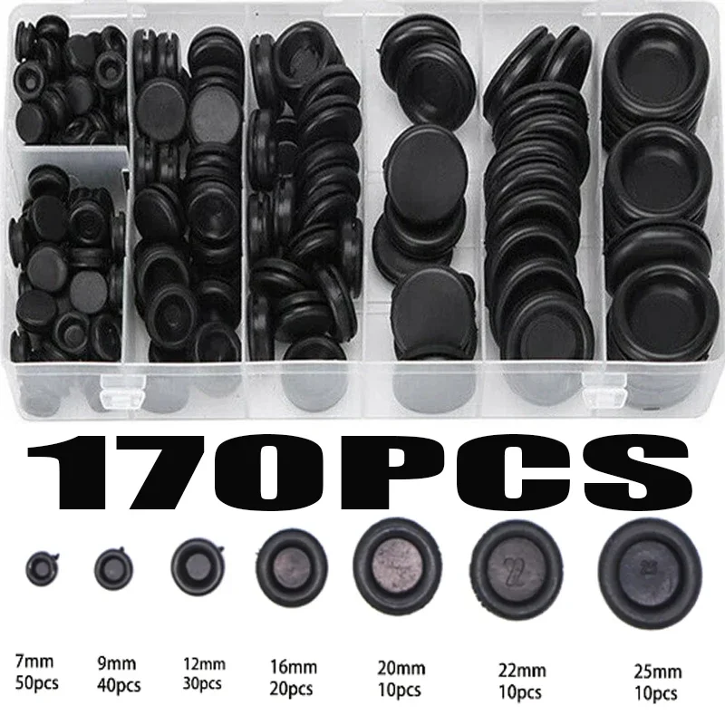 170pcs/Sets Waterproof Protect Wire Tool 7 Sizes Sealing Rubber Cables Grommet Kit Electrical Plugs Conductor Gasket Ring