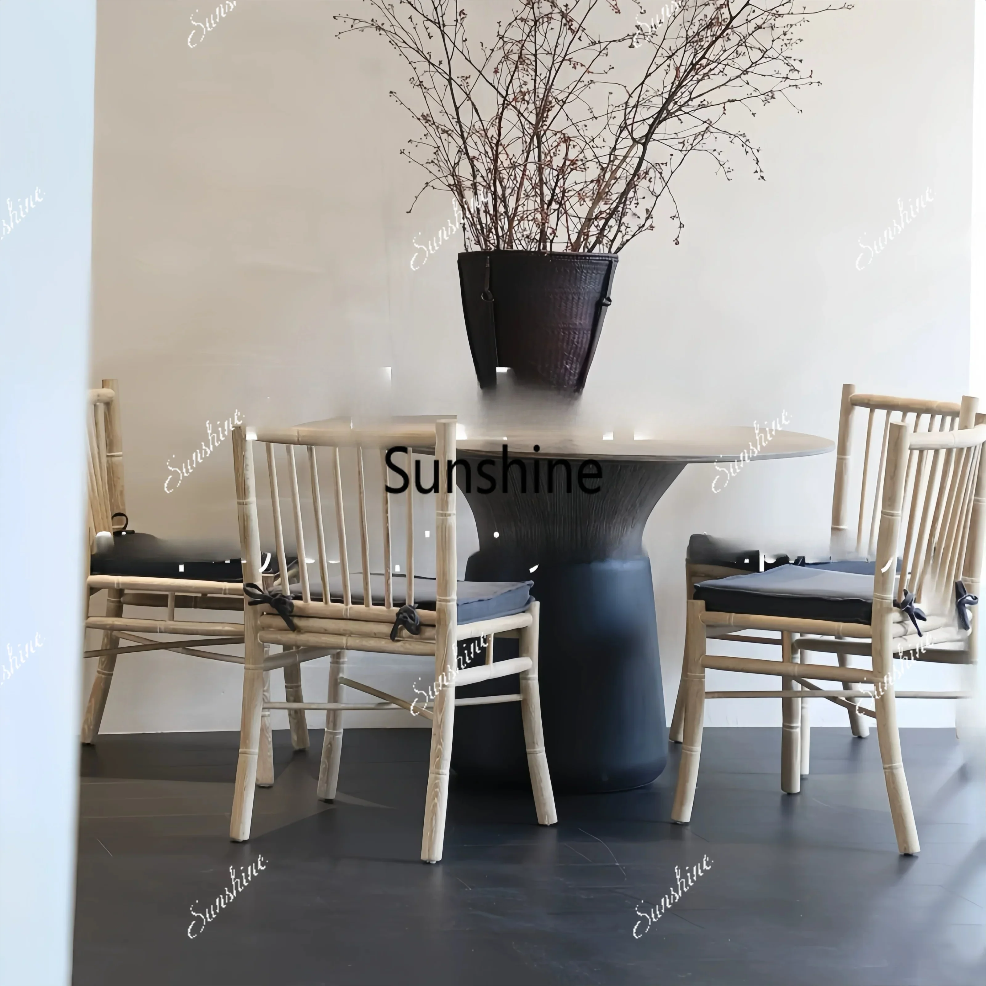 Wabi Sandy Wind Solid Wood Dining Table Household Living Room Round Dining TableT*