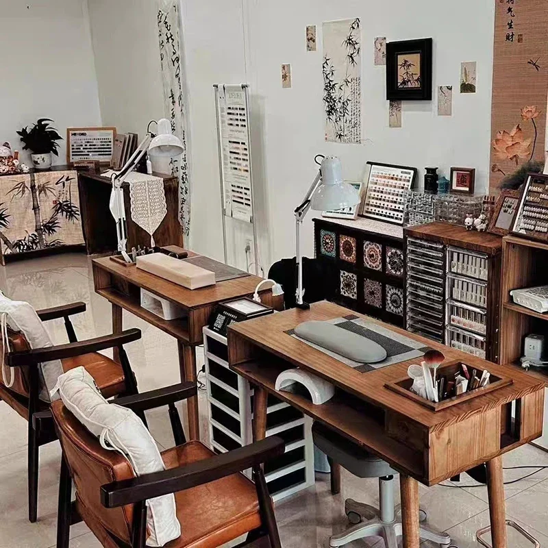 

Японский деревянный маникюрный стол для хранения вещей, современные туалетные столики для ногтей, мебель для маникюра, ретро-салон, стол для ногтей LLMT