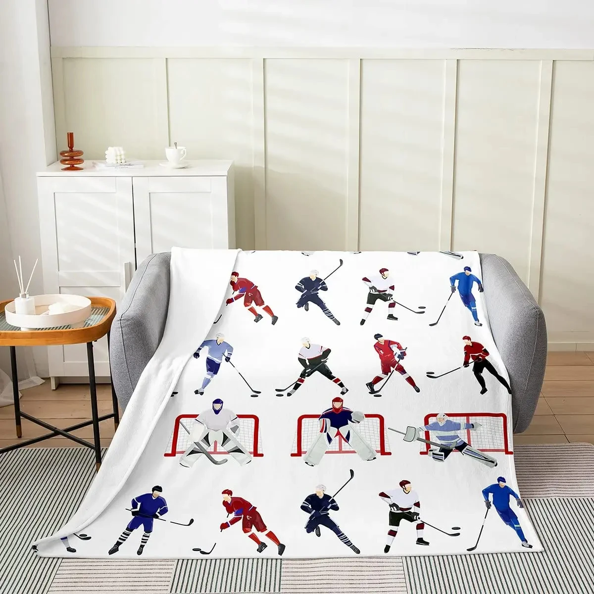 Ice Hockey Throw Blanket Winter Sport Game Flannel Blanket Sporting Competition Sofa Couch Office Flannel Blankets for Boys