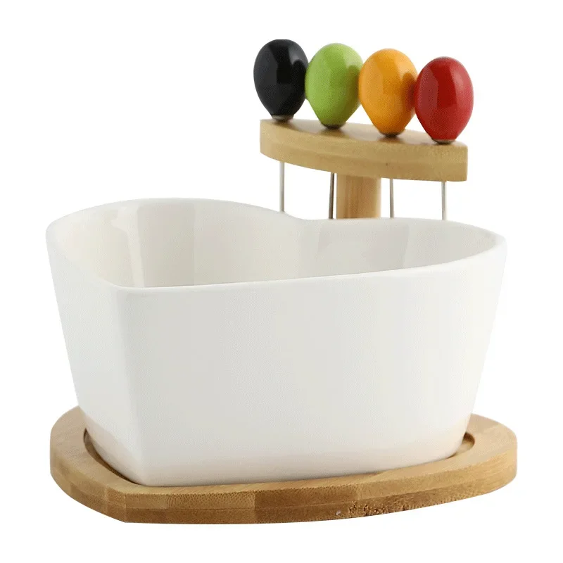 Creative salad bowl Internet celebrity dried fruit plate with fork fruit plate Nordic style household  snack plate