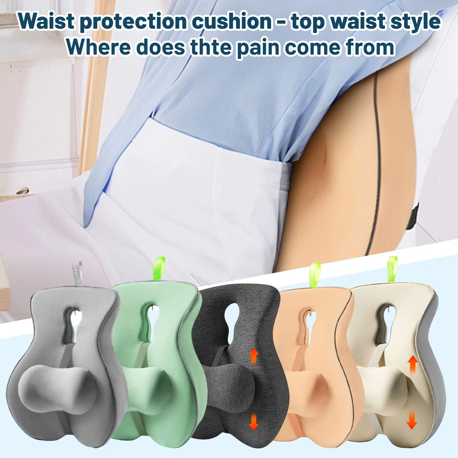 

Car Lumbar Back Support Cushion Bed Couch Pillow Slow Rebound Memory Foam Lumbar Supports Pillow with Adjustable Slider