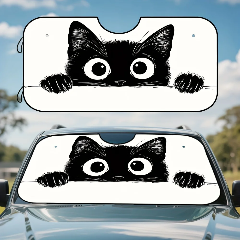 Universal Fit Cute Kitten Silhouette Art Print Car Windshield Shade Compact Design Ideal for Weekend Getaways