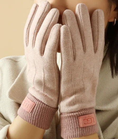 قفازات الشتاء الكشمير للنساء قفازات شاشة اللمس الدافئة الحماية الباردة قفازات كاملة الأصابع في الهواء الطلق ركوب الدراجات قفاز صوفي سميك