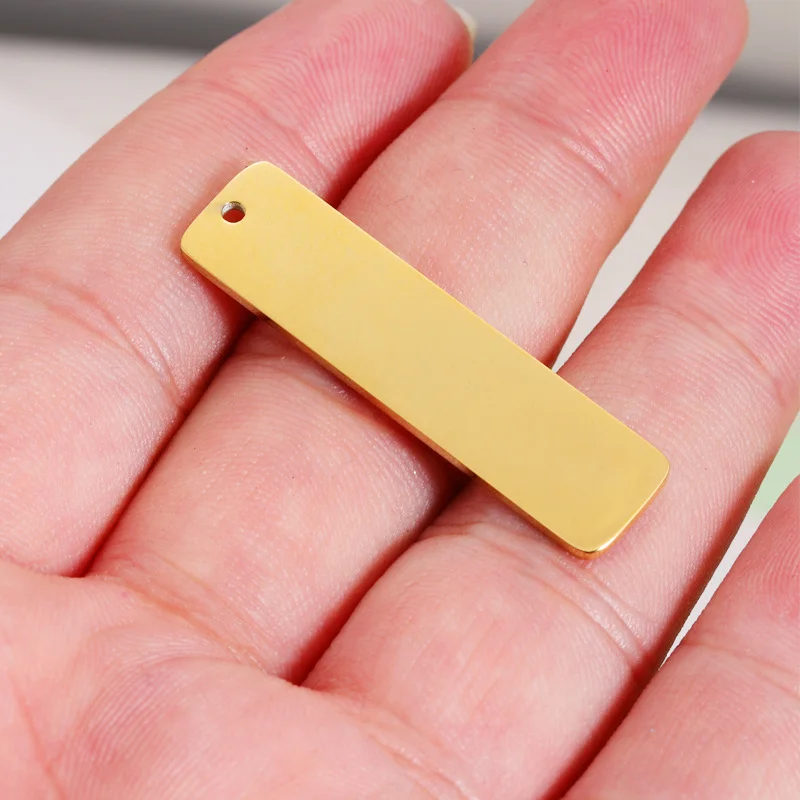 `5Pcs/Pack Stainless Steel Single Hole Rounded Rectangle Blank Bar Tags Flat Long Pendants For DIY Necklace Bracelet Jewelry Mak