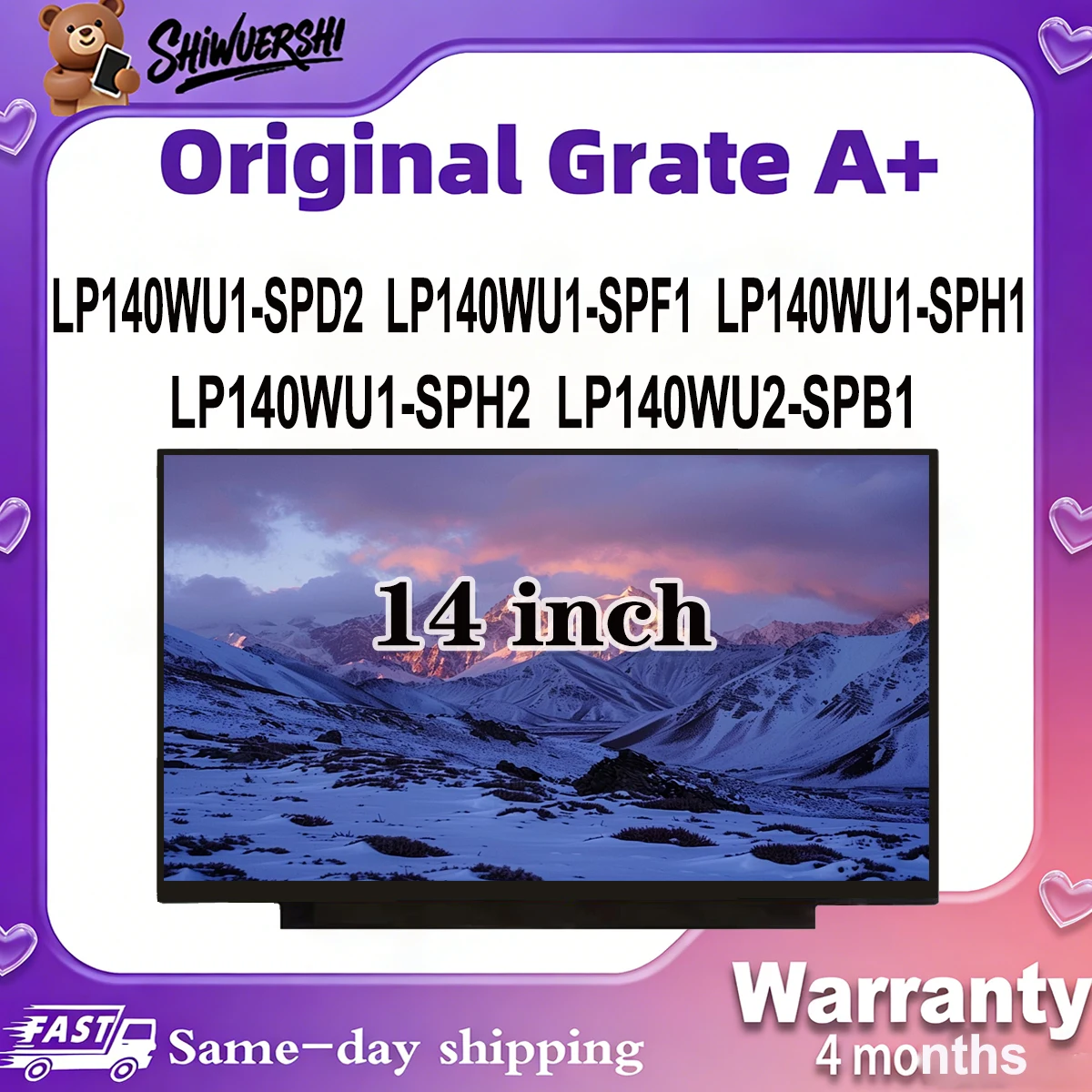

Original New A+ 14 inch Slim Laptop Lcd Screen Panel LP140WU1 SPD2 LP140WU1 SPF1 LP140WU1 SPH1 LP140WU1 SPH2 LP140WU2 SPB1