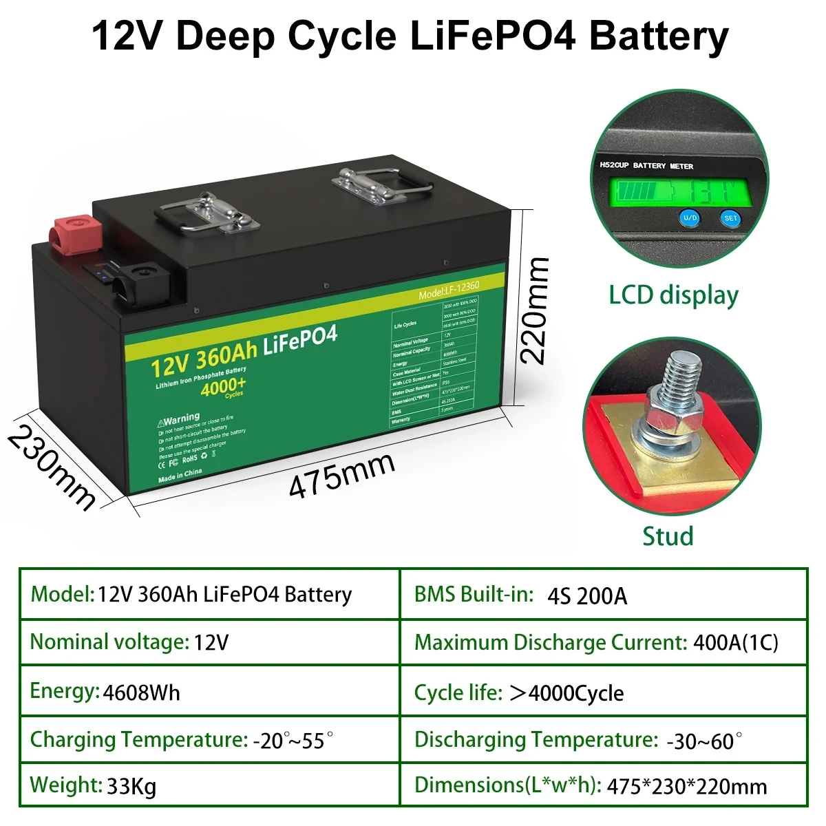 LiFePo4 12V 100AH 200AH 240AH 280AH 360AH Battery Pack Brand New Grade A Cell 6000+ Cycles Built in BMS For RV Boat Solar No Tax