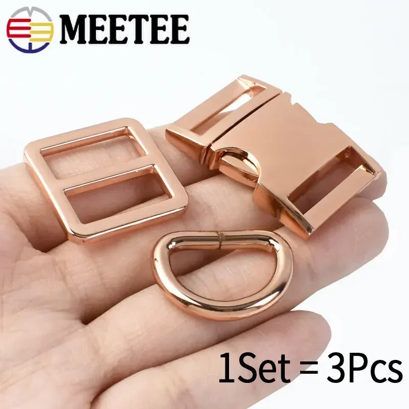 1Set 15-38mm Bag Strap Buckles Metal Quick Release Buckle D Ring Tri Glide Adjuster Clasp Backpack Belt Dog Hook DIY Accessories