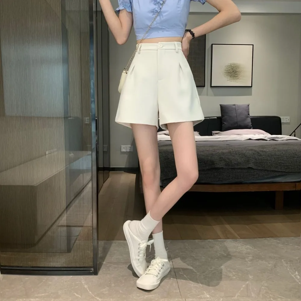 Simple Summer A-line Suit Shorts With Pocket Buttons Classic High Waist Suit Shorts All-match Female Clothing Solid Hot Pants