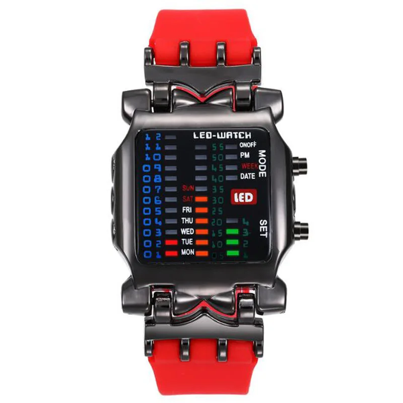 Montre Homme Fashion Sport Binary Watch Men LED Digital Watches Rubber Band Multifunction Electronic Wristwatches Men Best Gift