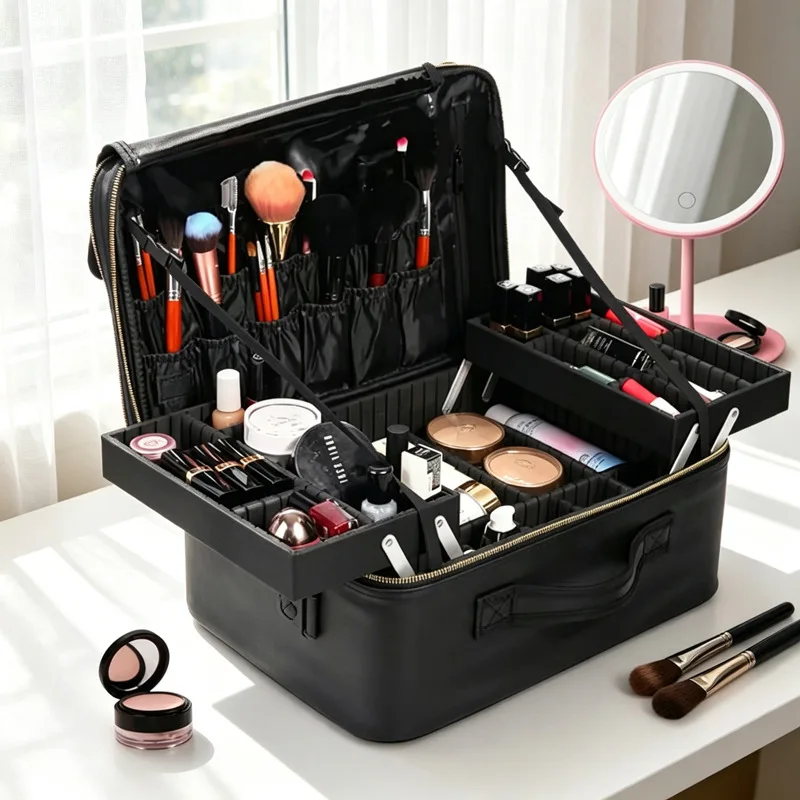 multi-layered makeup bag, beauty and hair styling tool box, professional makeup artist’s storage box for permanent makeup