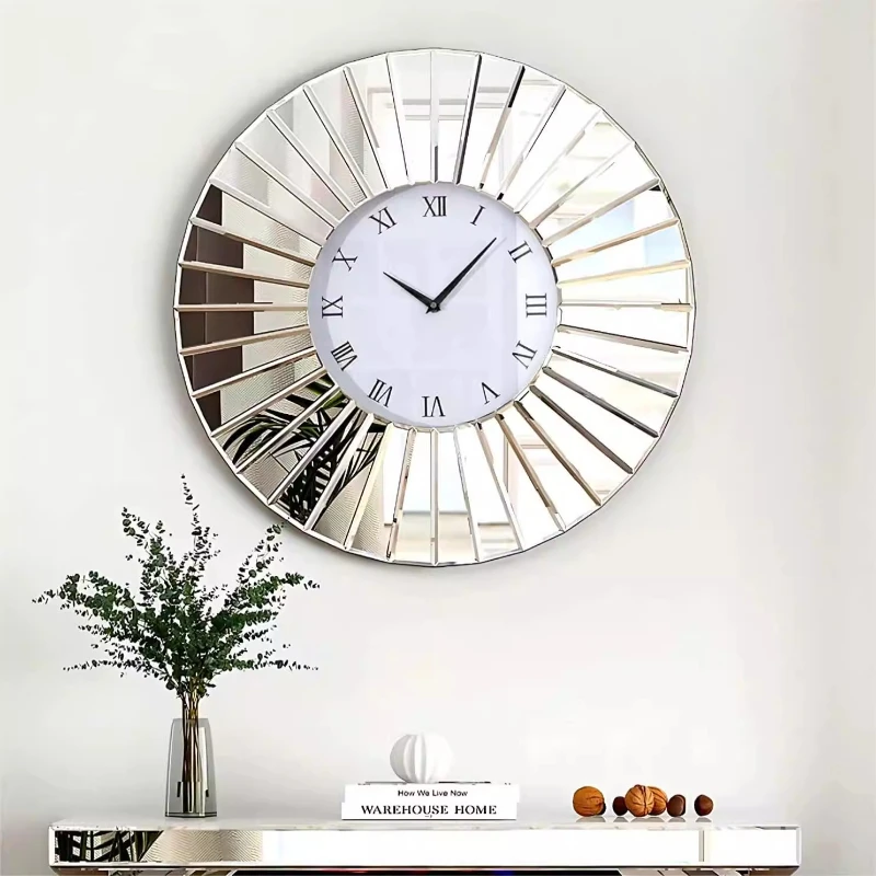 Light Luxury Glass Wall Clock Living Room Modern Creative Mirror Clocks Entrance Wall Watch Interior Decoration Accessories