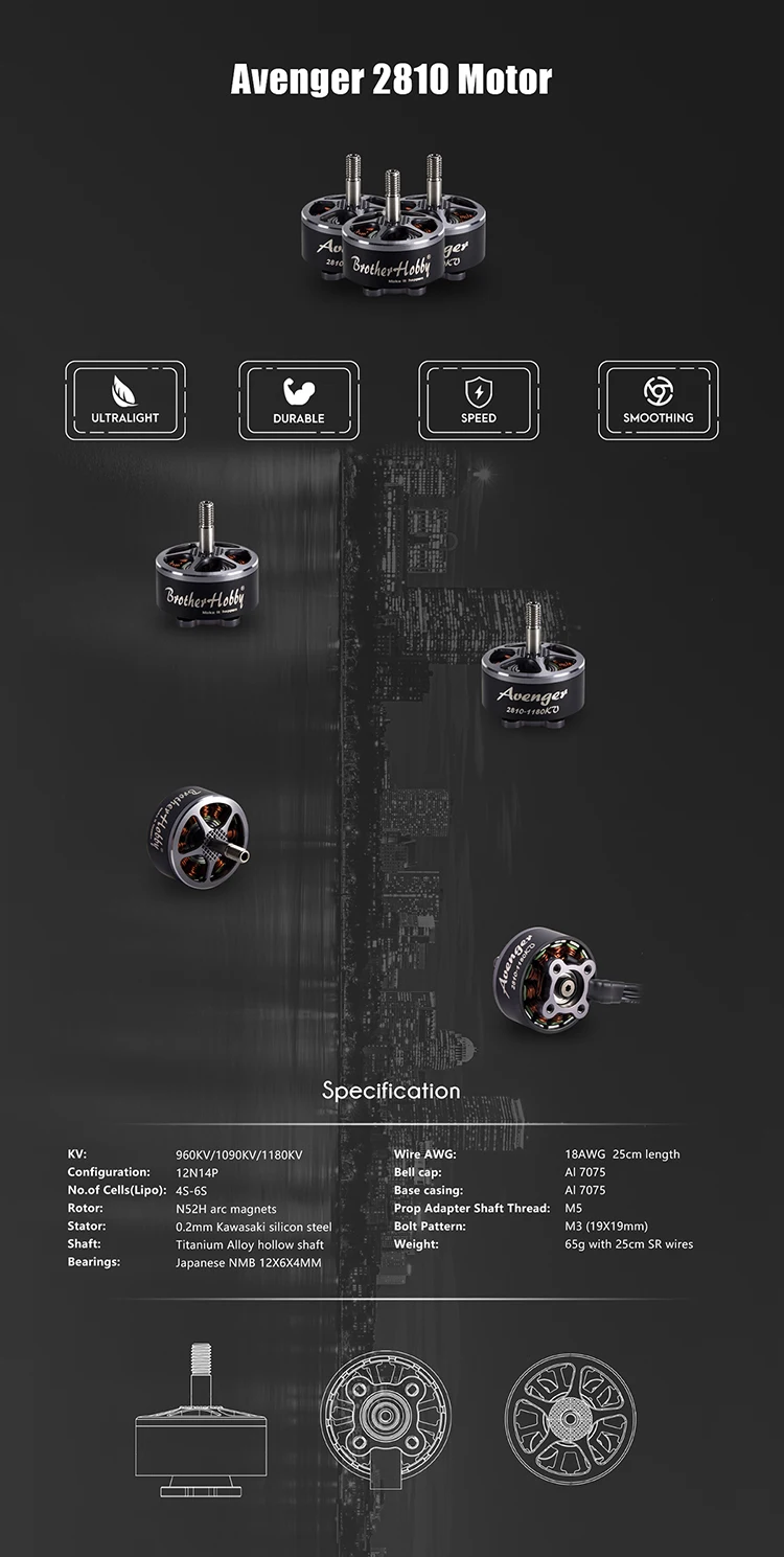 Brotherhobby Avenger 2810 900KV 1180KV 1500KV 1350KV Bürstenloser Motor für FPV-Multikopter und RC-Drohnen – Detail 1