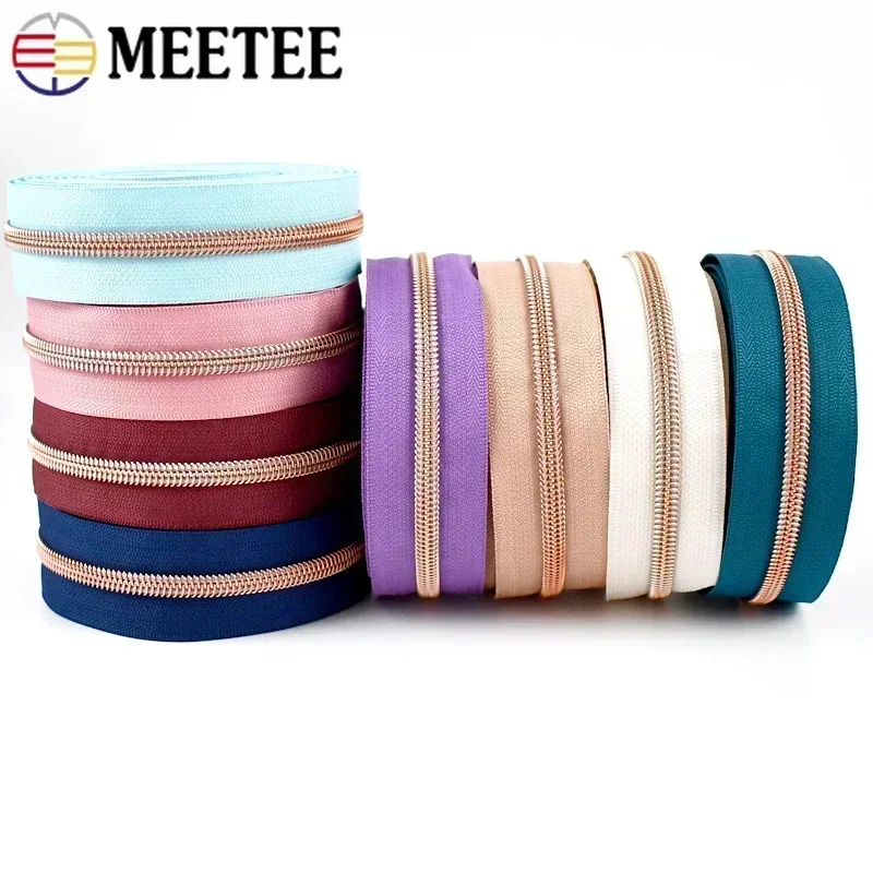 1-10M RoseGold 5# Nylon Zipper Tapes Plastic Cabbage Zippers Roll Closures for Bags Zips By The Meter Repair Kit Sewing Zip