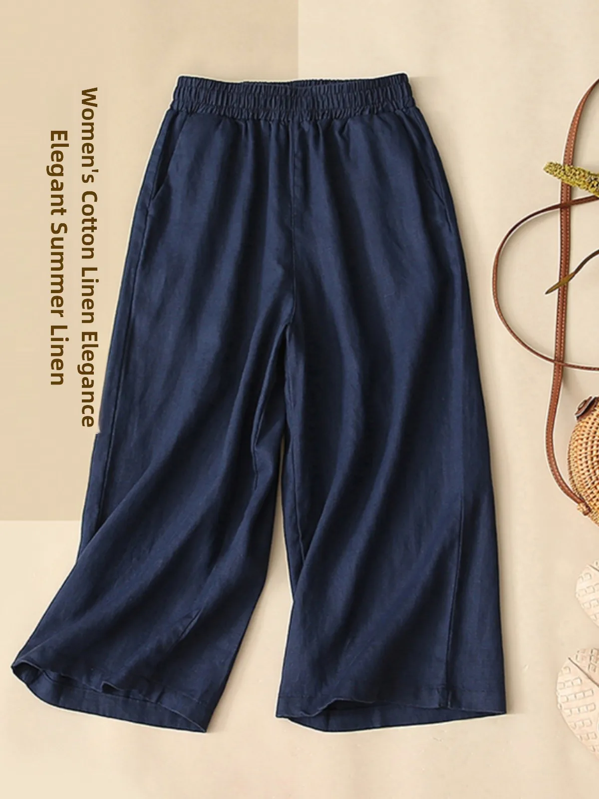 بنطلون واسع الساق من القطن والكتان بخصر مرتفع، أسلوب كاجوال عتيق، موضة نسائية على الطراز الكوري والياباني، بنطلون واسع الساق ...