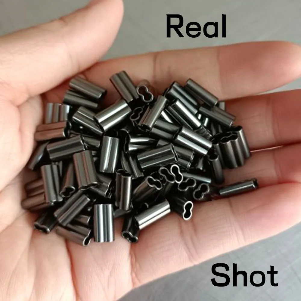 100pcs Black Mini Double Barrel Copper Sleeves for Mono Steel Wire Crimps Fix Tube Saltwater Fishing Rigging Accessories