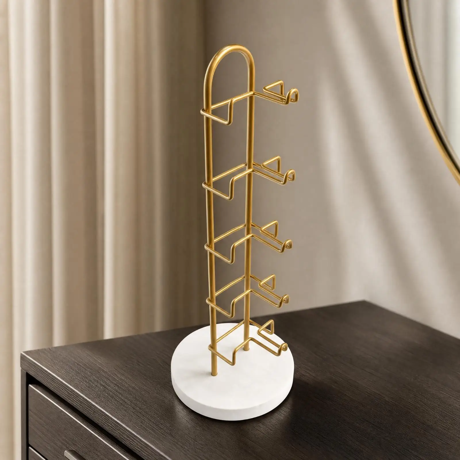 Eyewear Display Rack for Sunglasses 5 Tier Metal Organizer Gold White Base Freestanding Glasses Stand for Counter Top