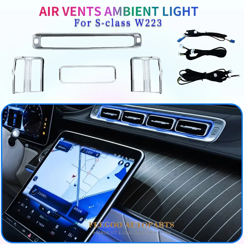 Factory Wholesale W223 LED Air Vent Ambient Light For Mercedes Benz S-class W223 Luminous Air outlet 64 Colors Atmosphere Lamp