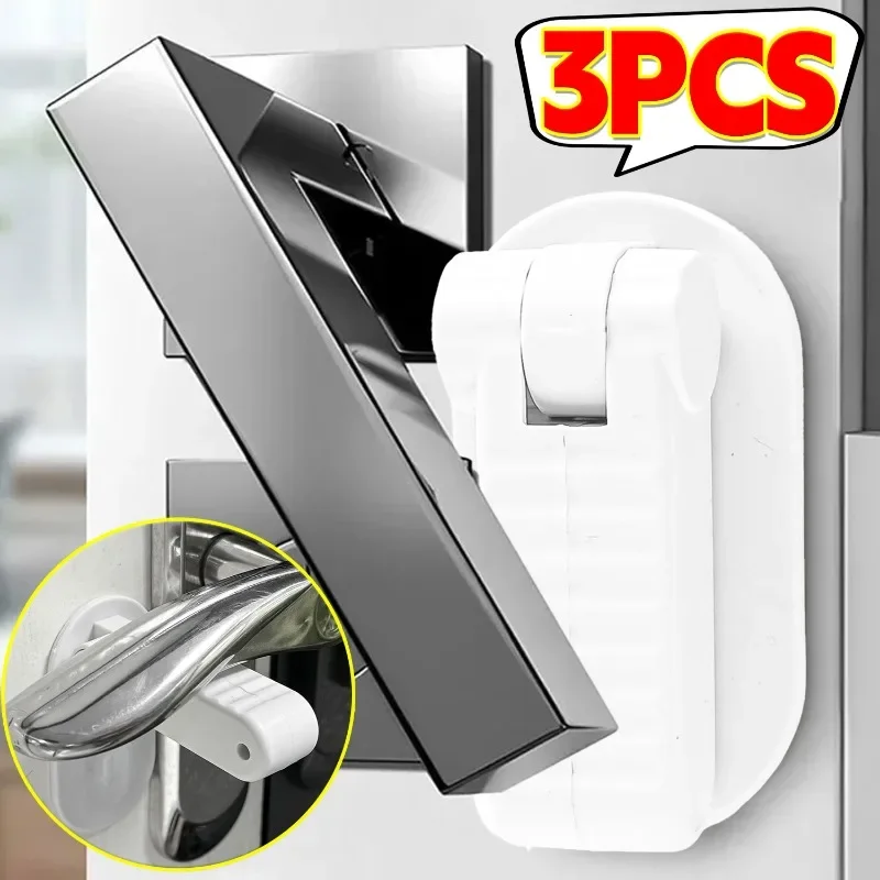 

1/3x Universal Anti-open Handle Door Lever Baby Safety Lock Hidden Button Buckle ABS Protection Device Punch-free Safety Lock