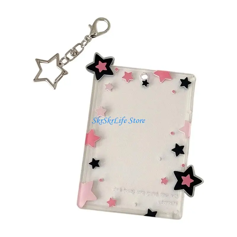 

E65E Star Print Photo Protectors 3Inch Waterproof Acrylic Card Case with Keychain