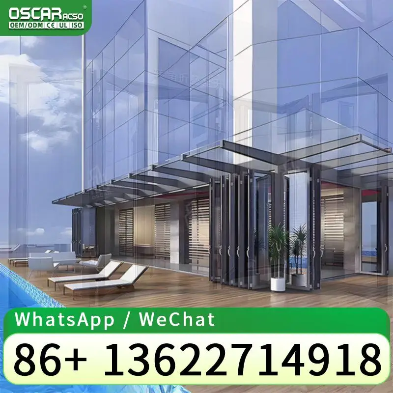 باب زجاجي حديث عالي الجودة ثنائي الطي للفناء الخارجي في باب الفيلات القابل للطي