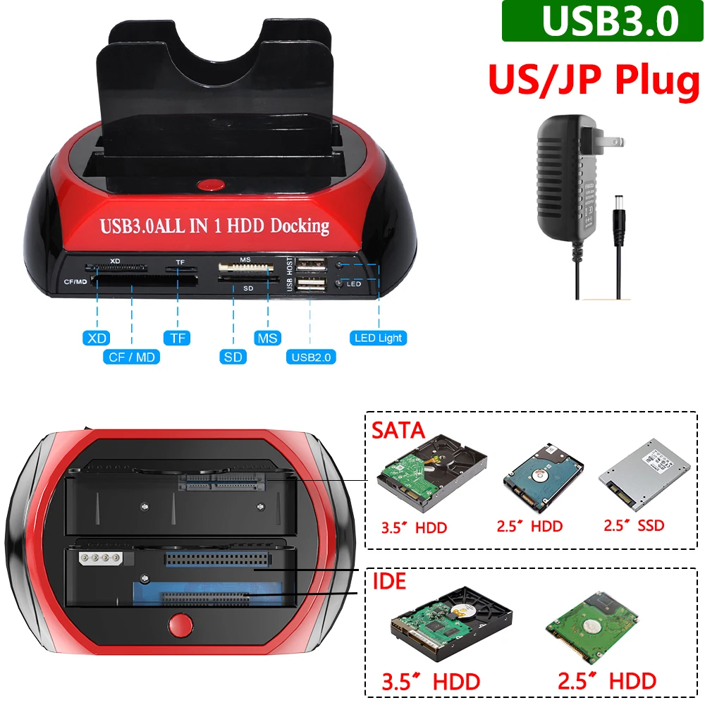 Dockingstation voor harde schijf 2,5 3,5 inch SATA IDE HDD SSD-lezer Dubbele slots USB Externe schijf Box Behuizing behuizing hd externo