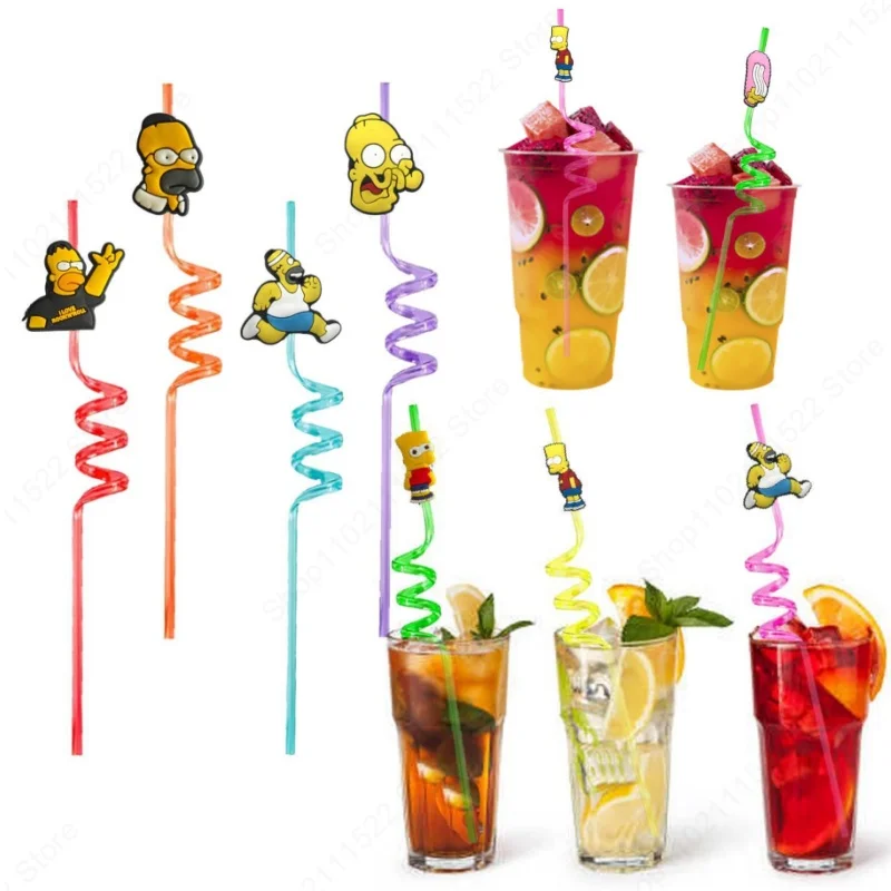 Disney Simpsons Drinking Straws Set New Kids Birthday Party Decoration Children Cartoon Party Pipette Supplies Props Gift