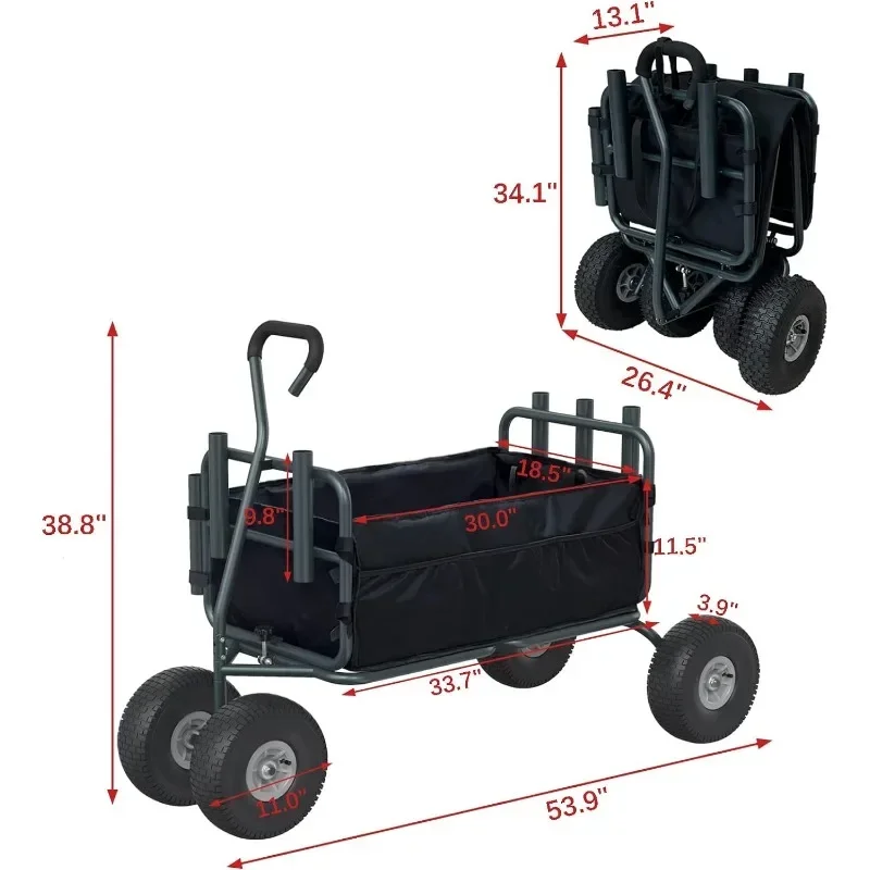 Fishing Cart Beach Carts Heavy Duty Foldable Collapsible Wagon with Big Wheels and Rod Holders 550 Pound Capacity