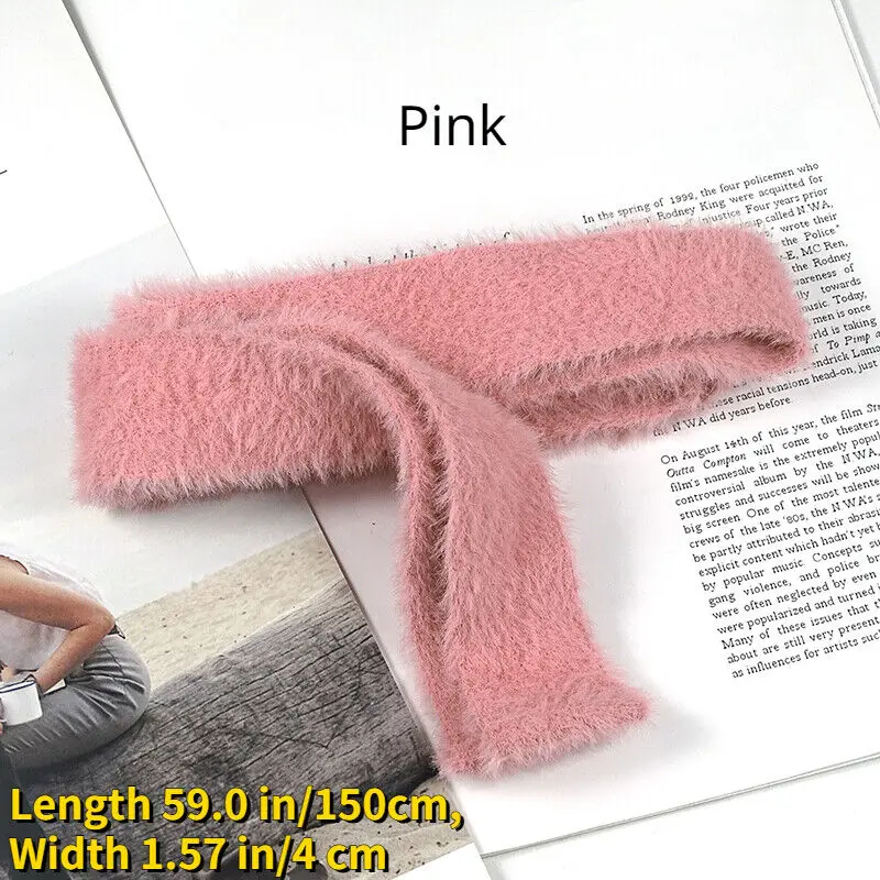 Womens Winter Fashion Imitation Mink Waist Belt Velvet Mohair Knit Sash Belt Lace Up Fuzzy Ribbon Belt Robe Coat Decor Waistband