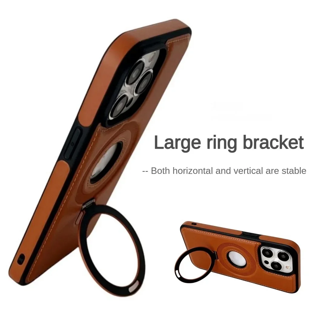 Invisible Ring Bracket Magnetic Suction Leather Case for iPhone 15 Pro Max 16 14 Plus 13 Pro 12 Shockproof Stand Holder Cover