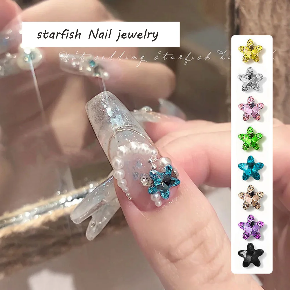 20Pcs Pentagram Nails Art Charms 3D Resin Design Cute Crystal Diamond Star Nail Rhinestones Luxury DIY Manicure Accessories 8mm