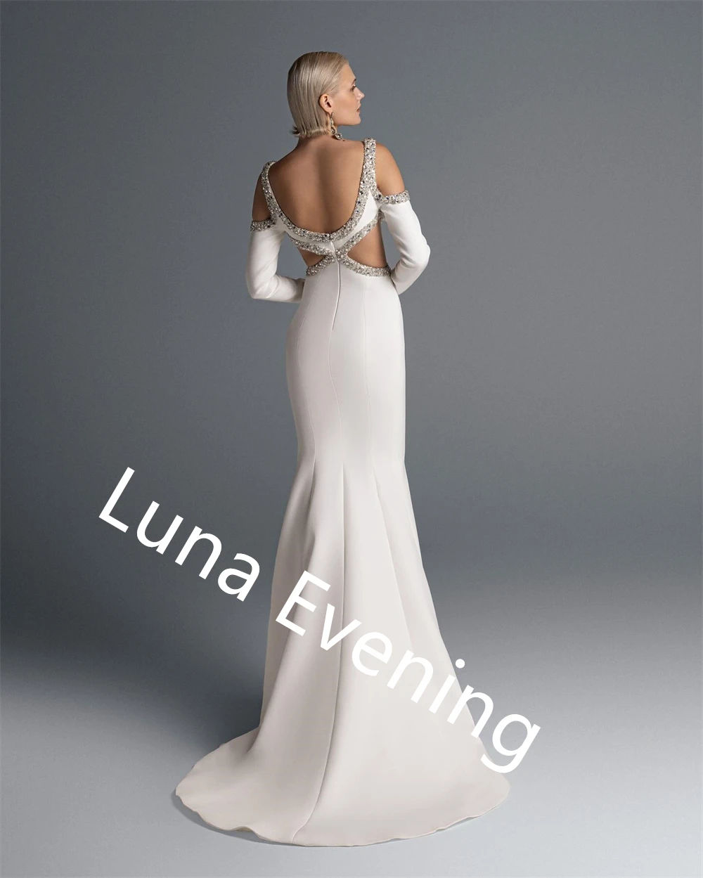 Robe de soirée en Jersey blanc délicat, personnalisée, col carré, bretelles Spaghetti, manches longues, robes de célébrité sirène, cri