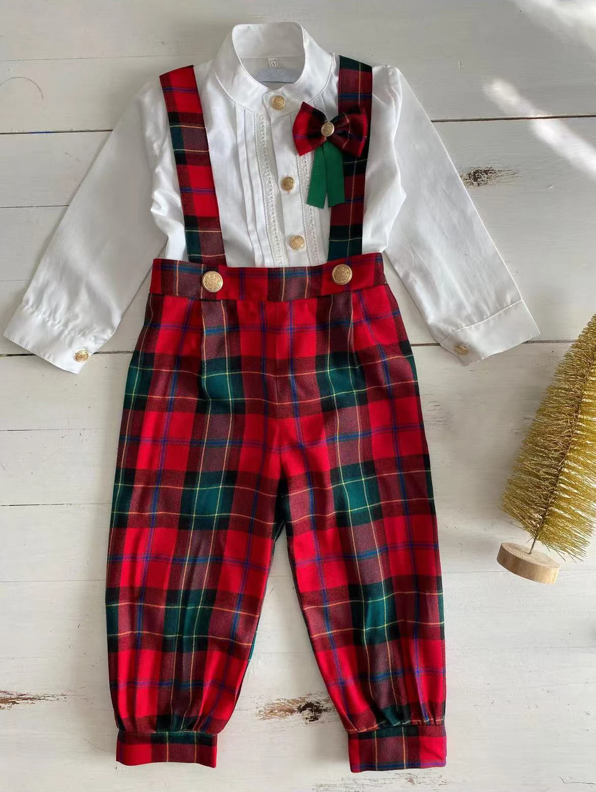 0-6Y Baby Boy Autumn Winter Red Green Plaid Outfit Suit for Party Birthday Holiday Photography Christmas C128