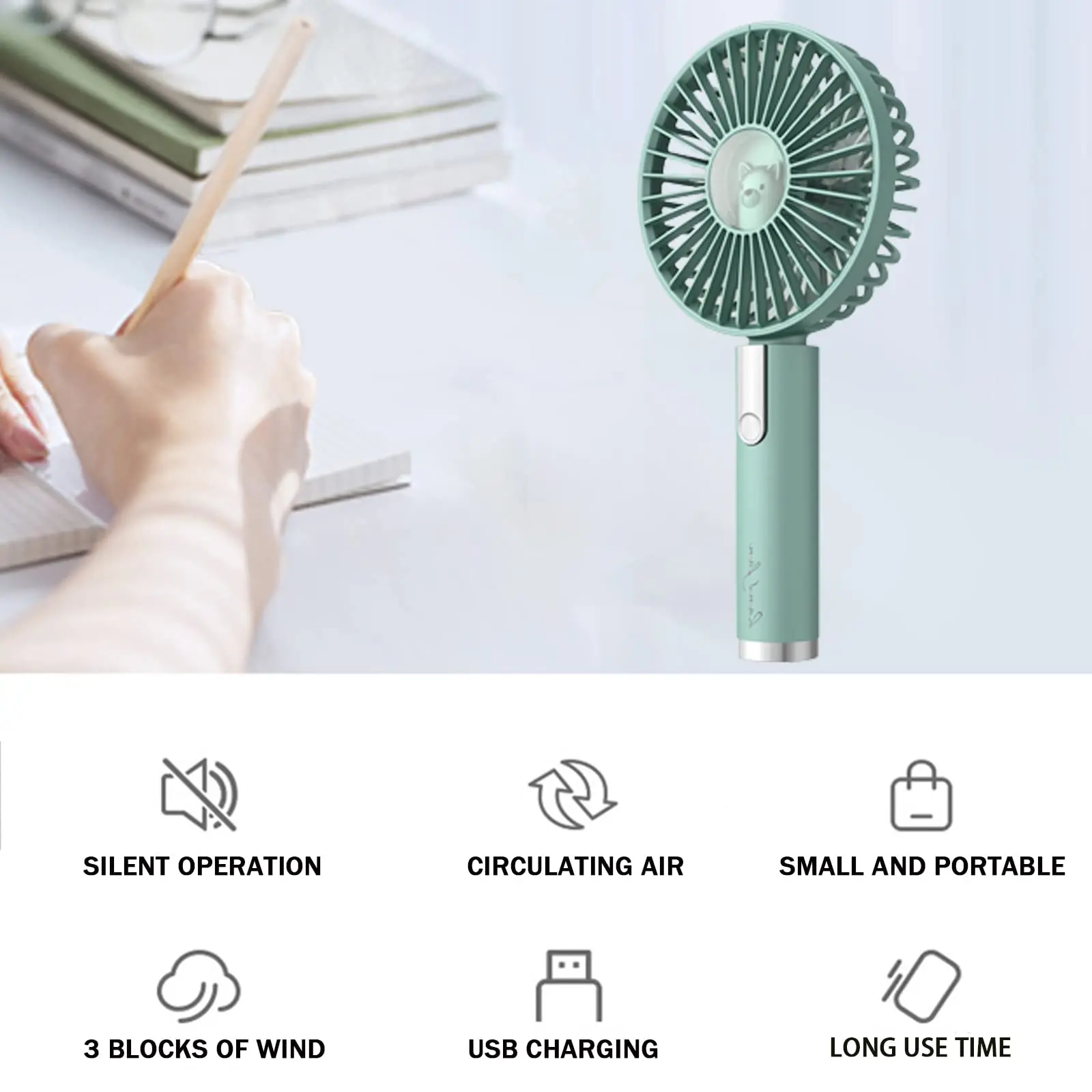 Handheld Fan Rechargeable Mini Portable Fans 3 Speed Mini with Base for Office Home Trip Sports