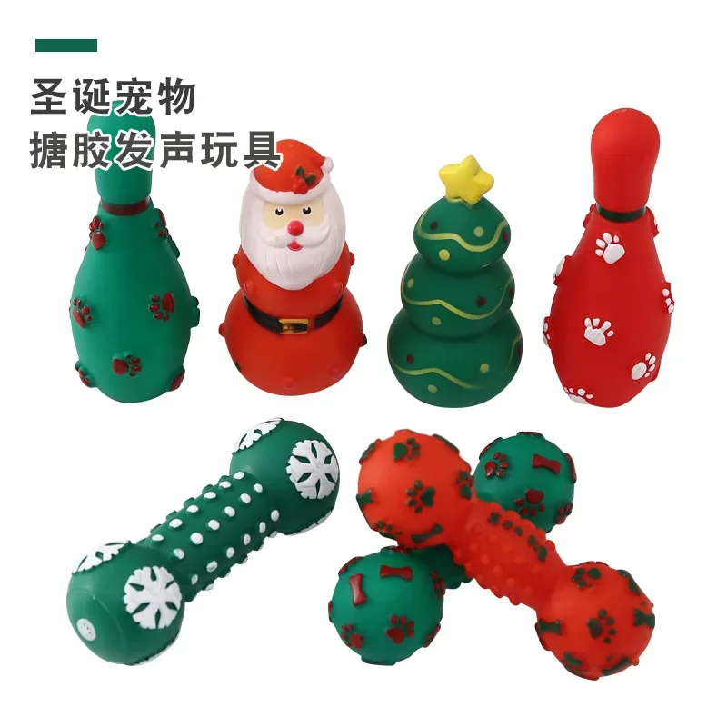 New Pet Products Christmas Tree Santa Bowling Christmas Pet Toy Vinyl Squeak Dog Teething Toy Dog Interactive Games