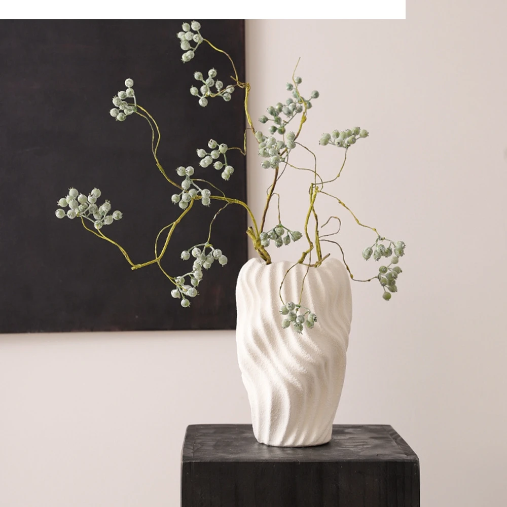 Keramikvase mit Unregelmäßigen Wellenmustern Grobe Töpferware Blumenvase Blumenarrangement-Zubehör Weißer Topf Heimdekoration