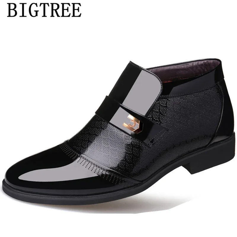 Size 38-44 Black Brown Business Shoes Mens Dress Boots Office Shoes Men Classic Patent Leather Winter Boots Men Formal Shoes