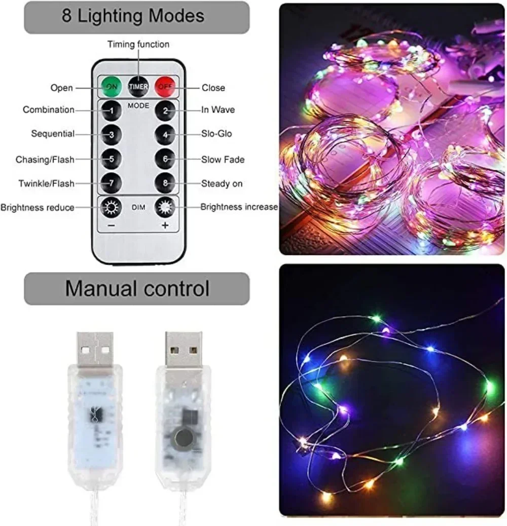 3M LED Curtain Garland 8 Modes USB Remote Control Festoon Christmas Tree Ornaments New Year's Eve Decorations