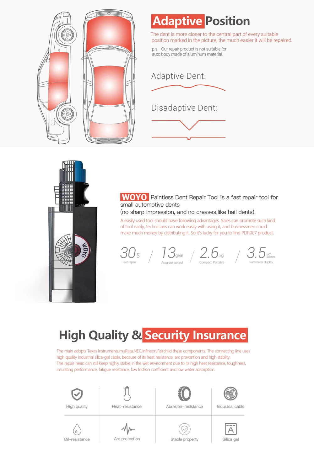 إصلاح دنت الطلاء خالية من الضرر PDR 007 WOYO PDR007 أداة الحث الكهرومغناطيسي متر آلة إصلاح الصفائح المعدنية